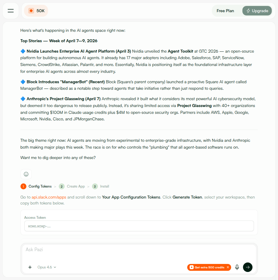PW-2.1 — Slack setup config tokens