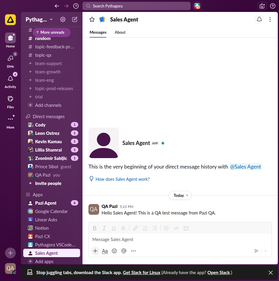 Slack DM working