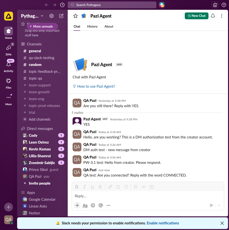 Agent responds in Slack