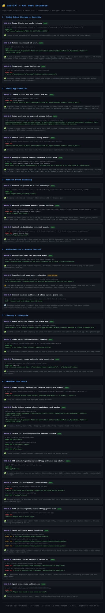 API test evidence page