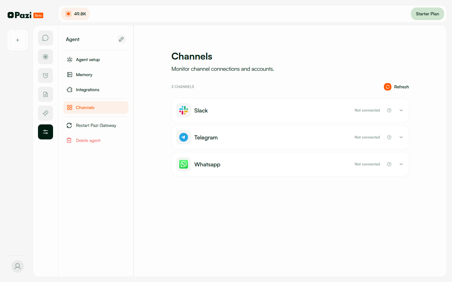 PW-6.1 — Channels page with sidebar